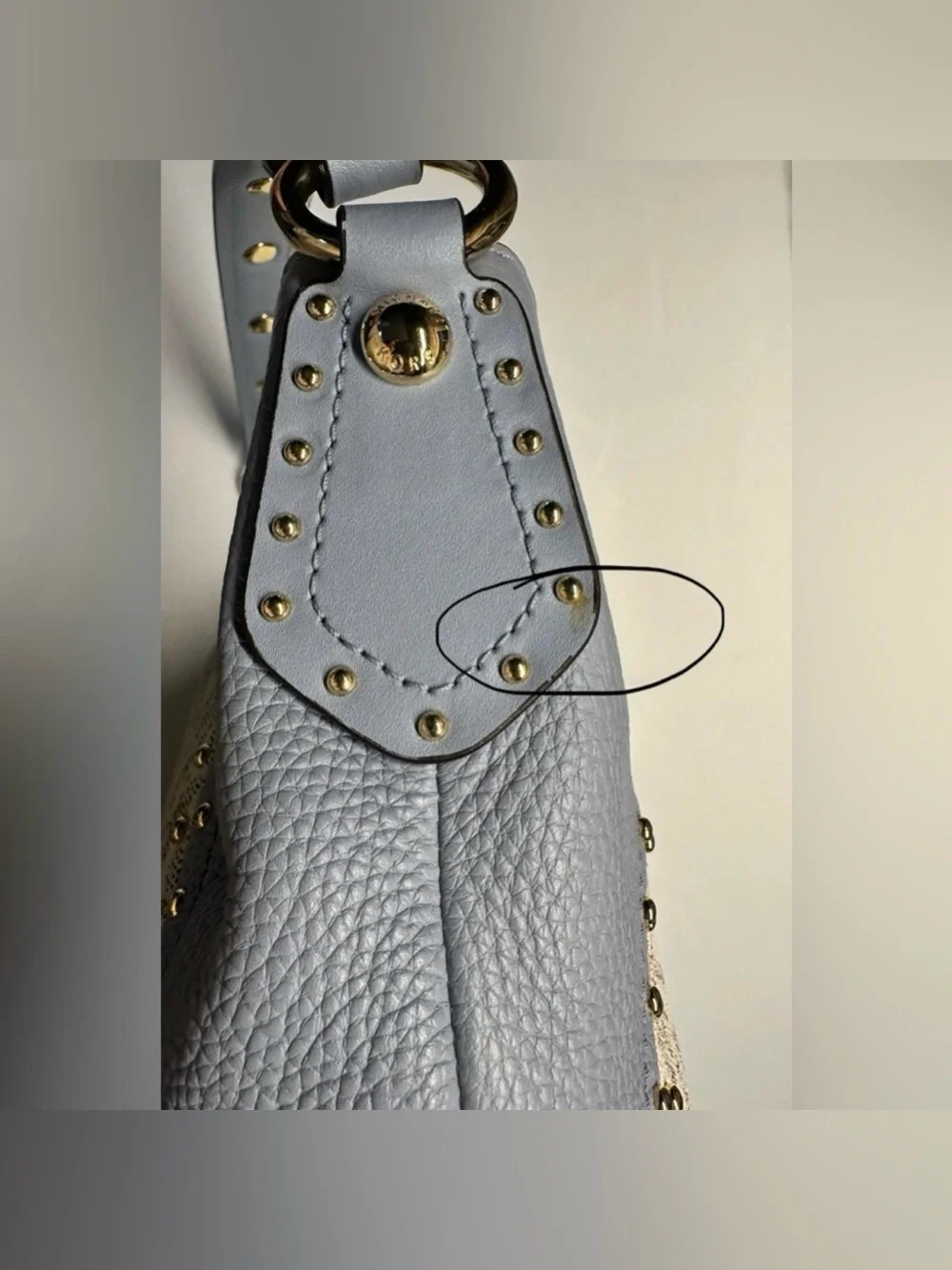 Michael Kors Signature MK Powder Blue Studded Hobo Shoulder Crossbody Bag Purse